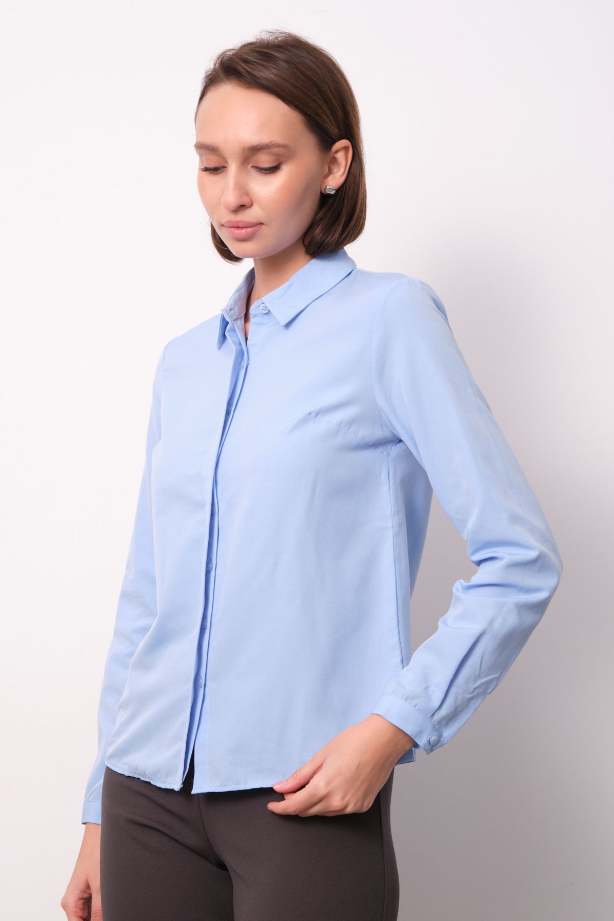 Kadın  Basic Gizli Düğme Gömlek