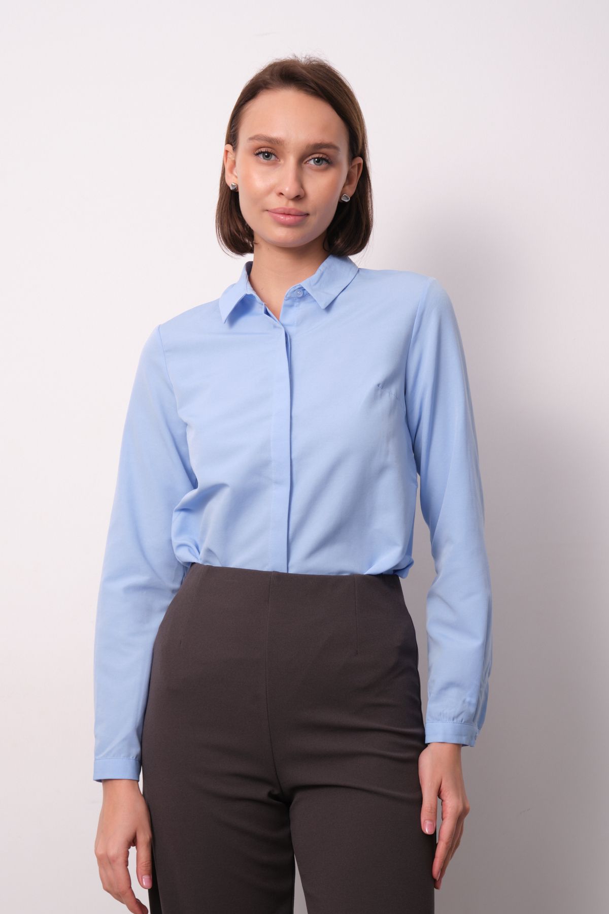 Kadın  Basic Gizli Düğme Gömlek